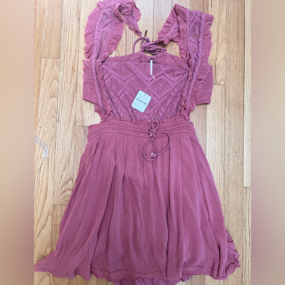 Free People Mauve Boho Lace Open Back Mini Dress - Picture 4 of 5